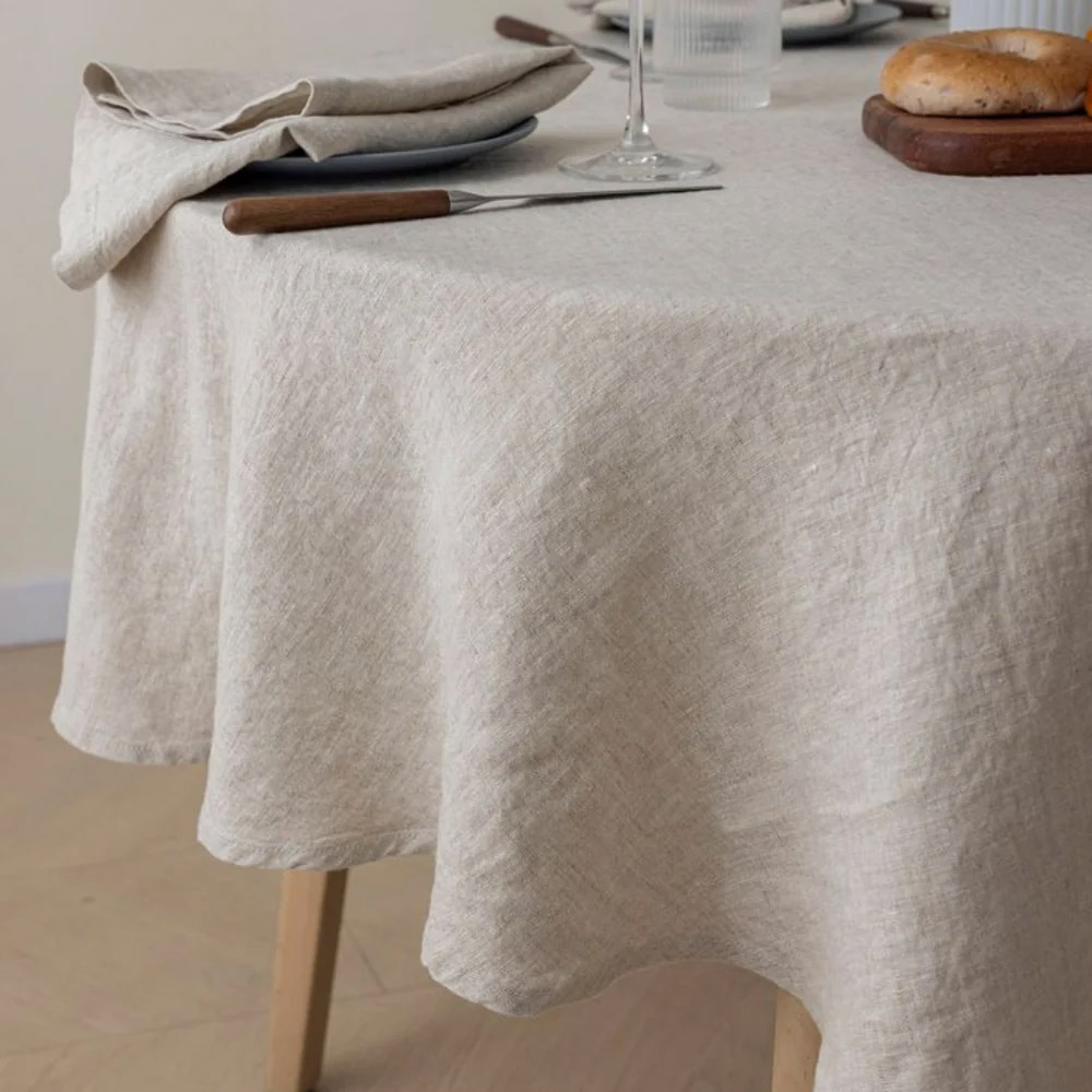 Home Lab 100% French Flax Linen Medium Round Tablecloth180cm